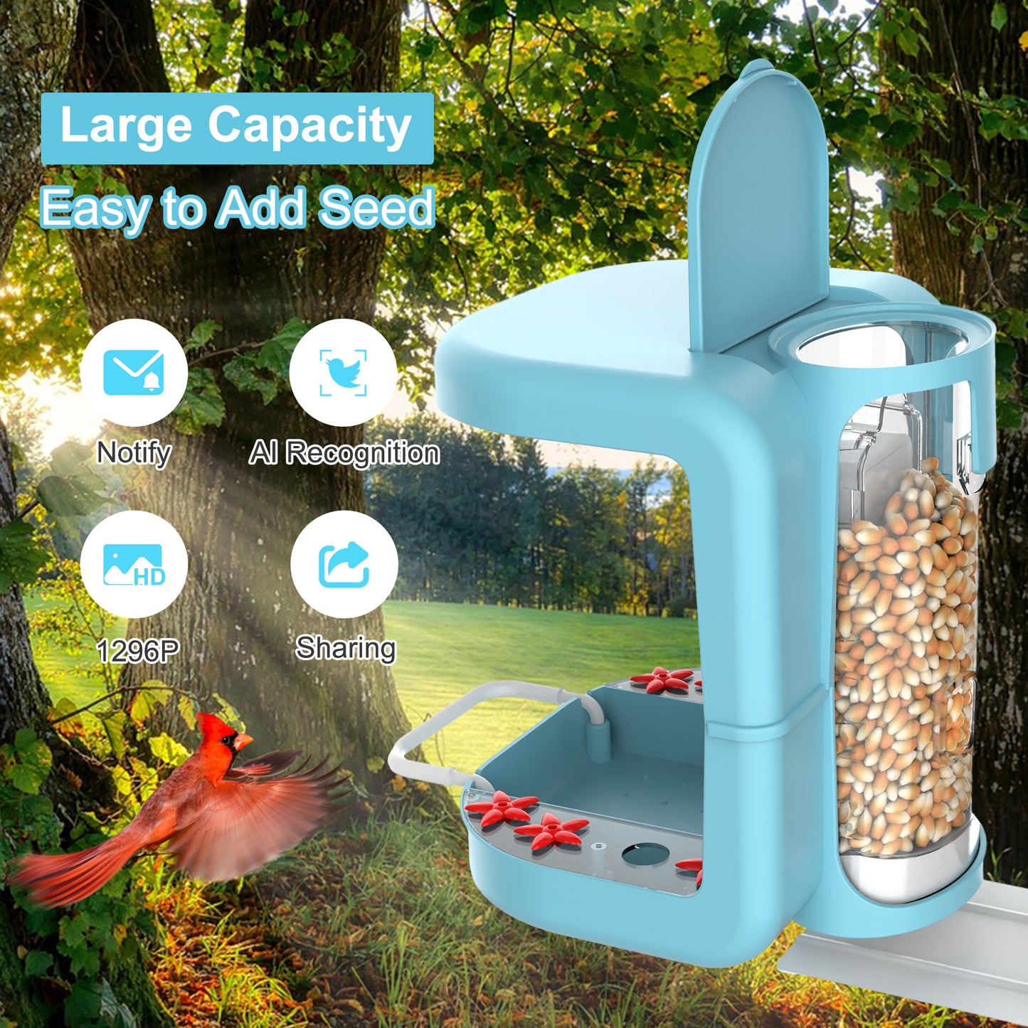 Smart Bird Feeder with AI Camera Solar Powered Hummingbird Feeder